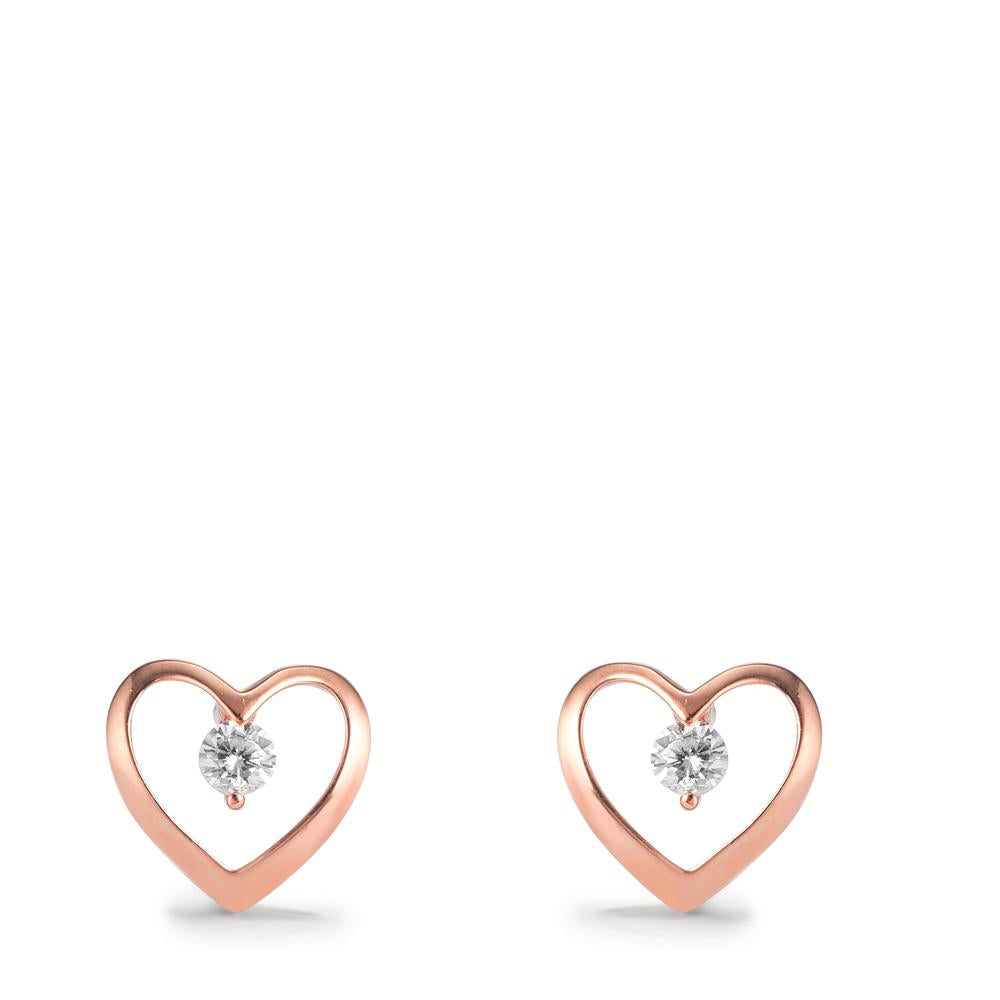 Stud earrings Silver Zirconia 2 Stones Rose Gold plated Heart Ø8.5 mm