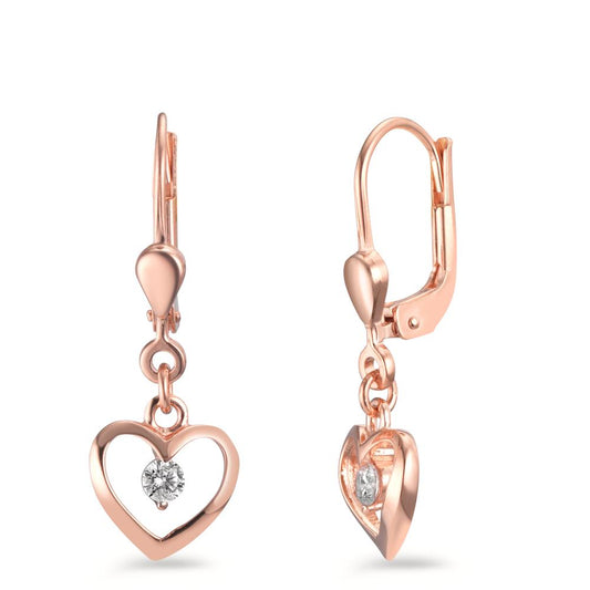 Drop Earrings Silver Zirconia 2 Stones Rose Gold plated Heart Ø9 mm