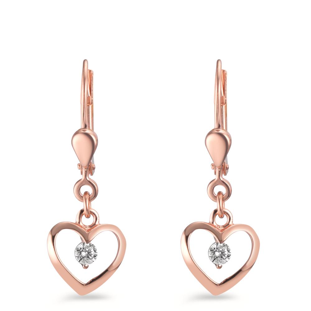 Drop Earrings Silver Zirconia 2 Stones Rose Gold plated Heart Ø9 mm