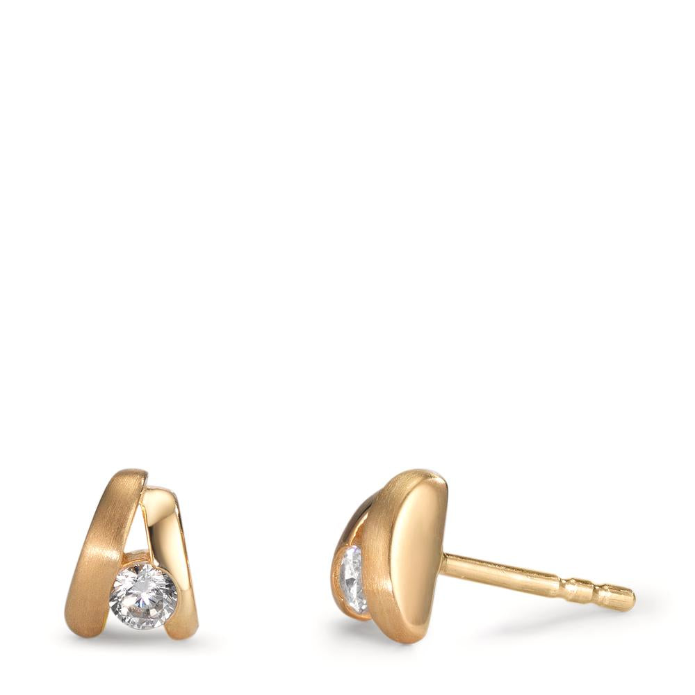 Stud earrings Silver Zirconia 2 Stones Yellow Gold plated