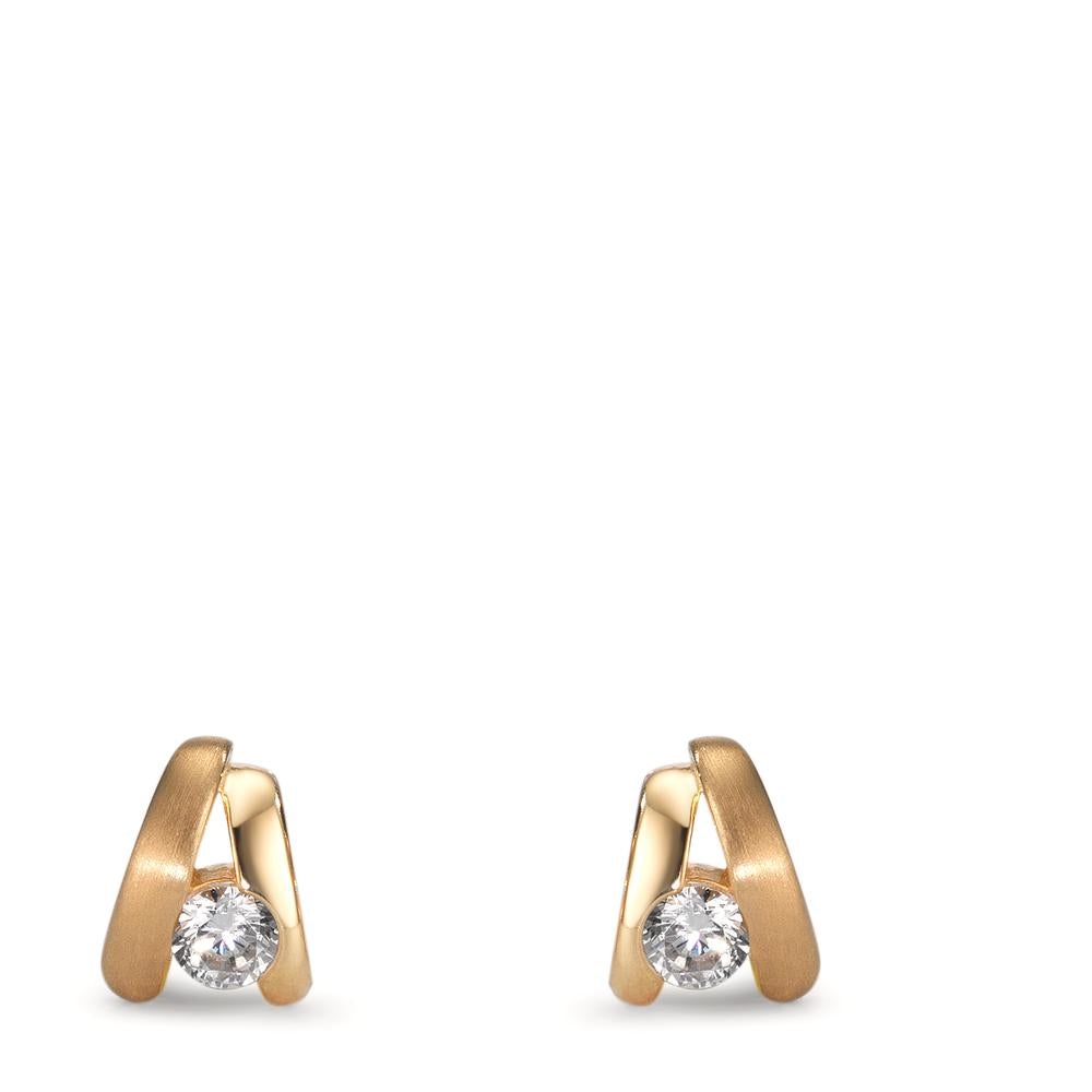 Stud earrings Silver Zirconia 2 Stones Yellow Gold plated