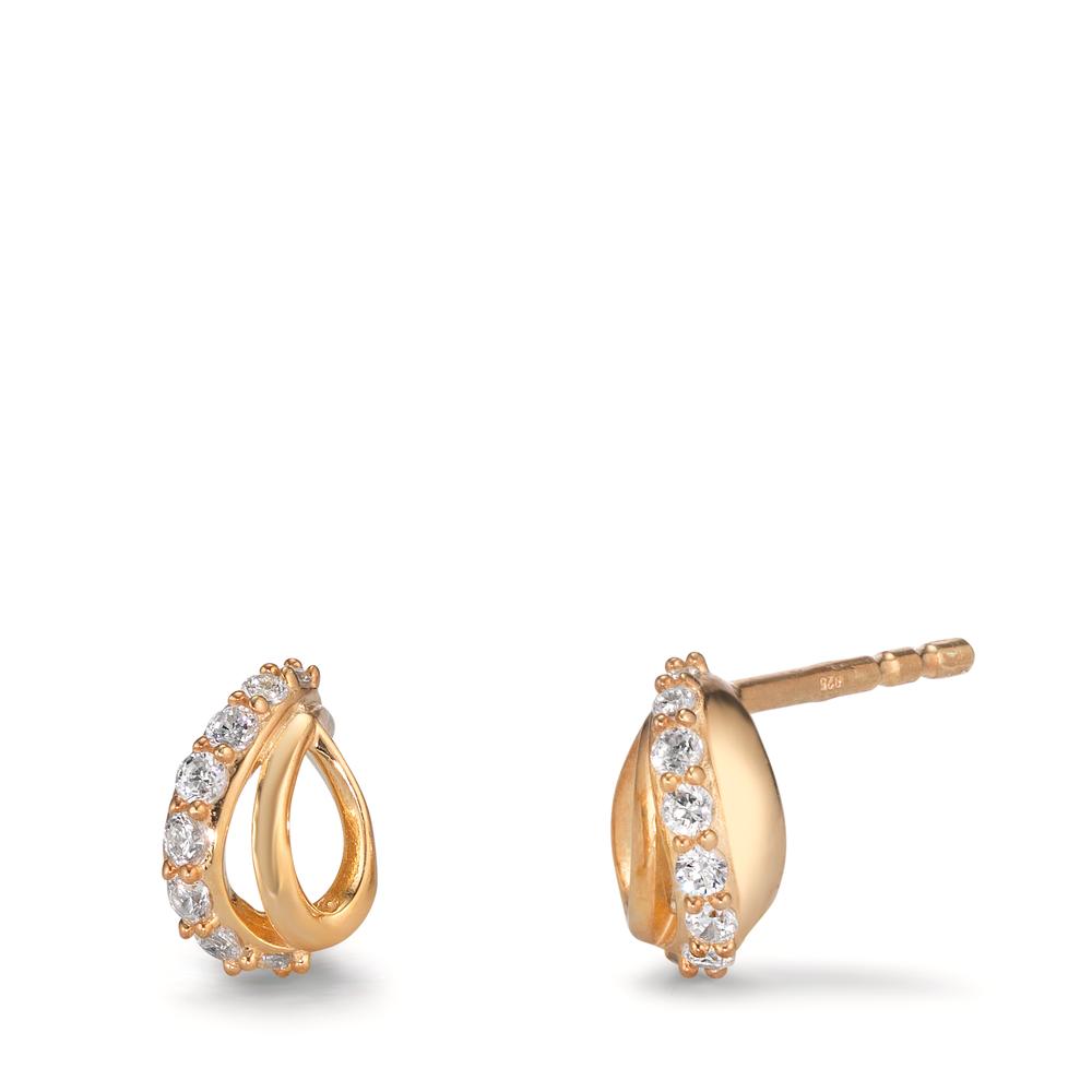 Stud earrings Silver Zirconia 14 Stones Yellow Gold plated