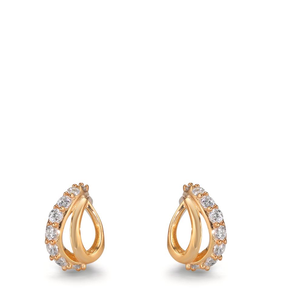 Stud earrings Silver Zirconia 14 Stones Yellow Gold plated