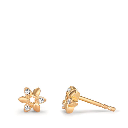 Stud earrings Silver Zirconia 6 Stones Yellow Gold plated Flower Ø5.5 mm