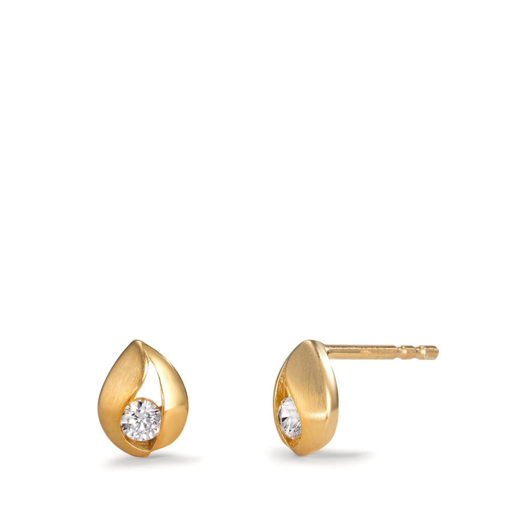 Stud earrings Silver Zirconia 2 Stones Yellow Gold plated