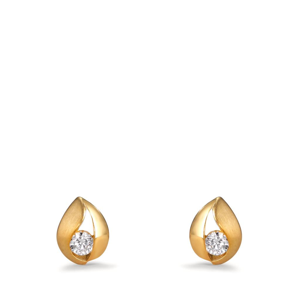 Stud earrings Silver Zirconia 2 Stones Yellow Gold plated