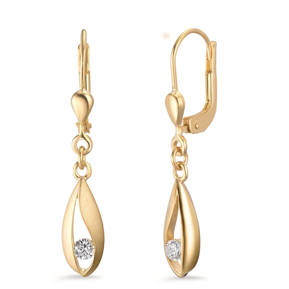 Drop Earrings Silver Zirconia 2 Stones Yellow Gold plated