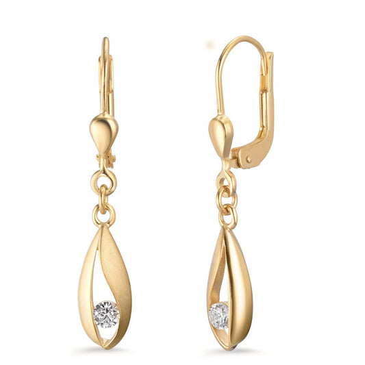 Drop Earrings Silver Zirconia 2 Stones Yellow Gold plated