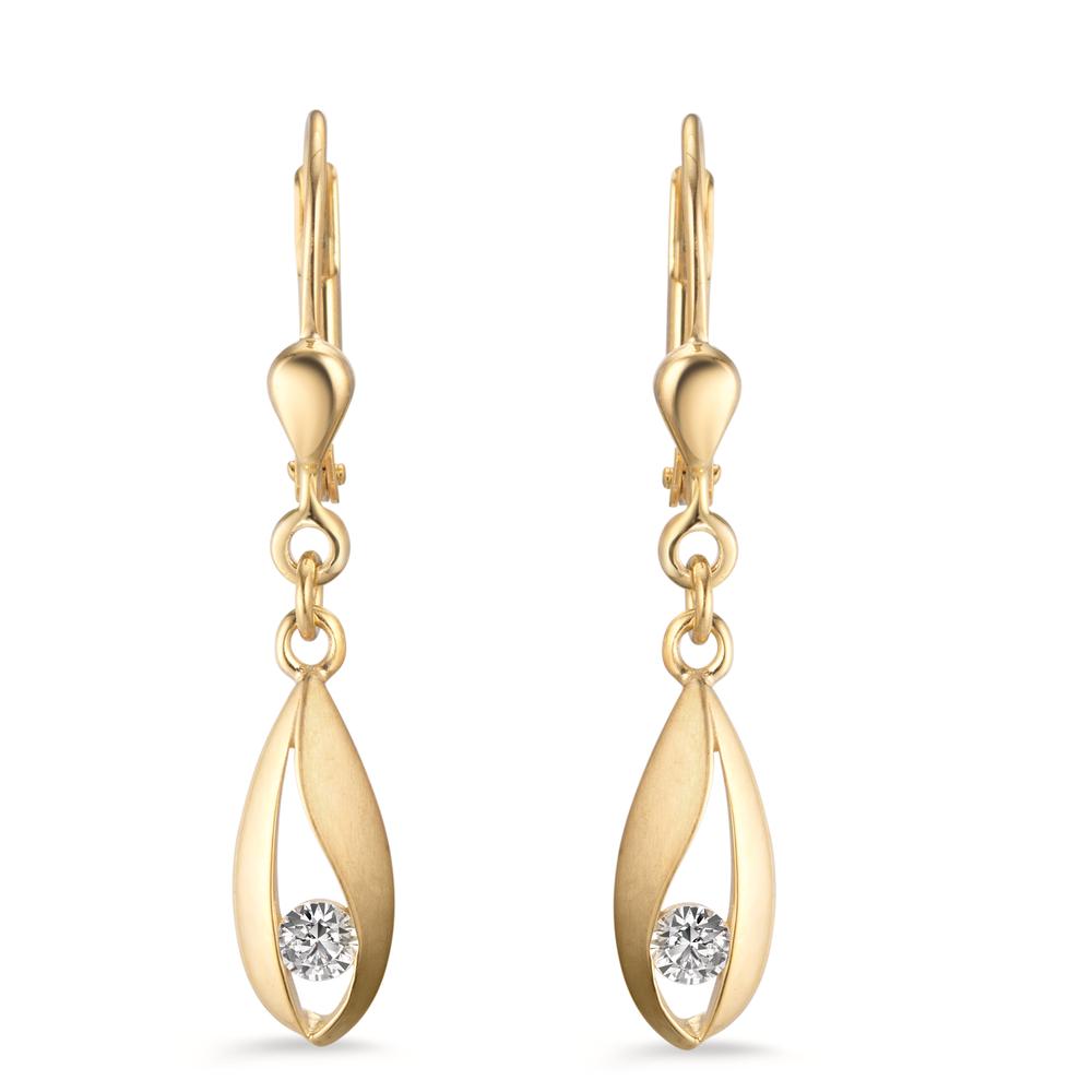 Drop Earrings Silver Zirconia 2 Stones Yellow Gold plated