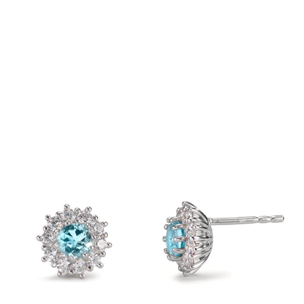 Stud earrings Silver Topaz 2 Stones, Zirconia White, 20 Stones Rhodium plated Ø9.5 mm