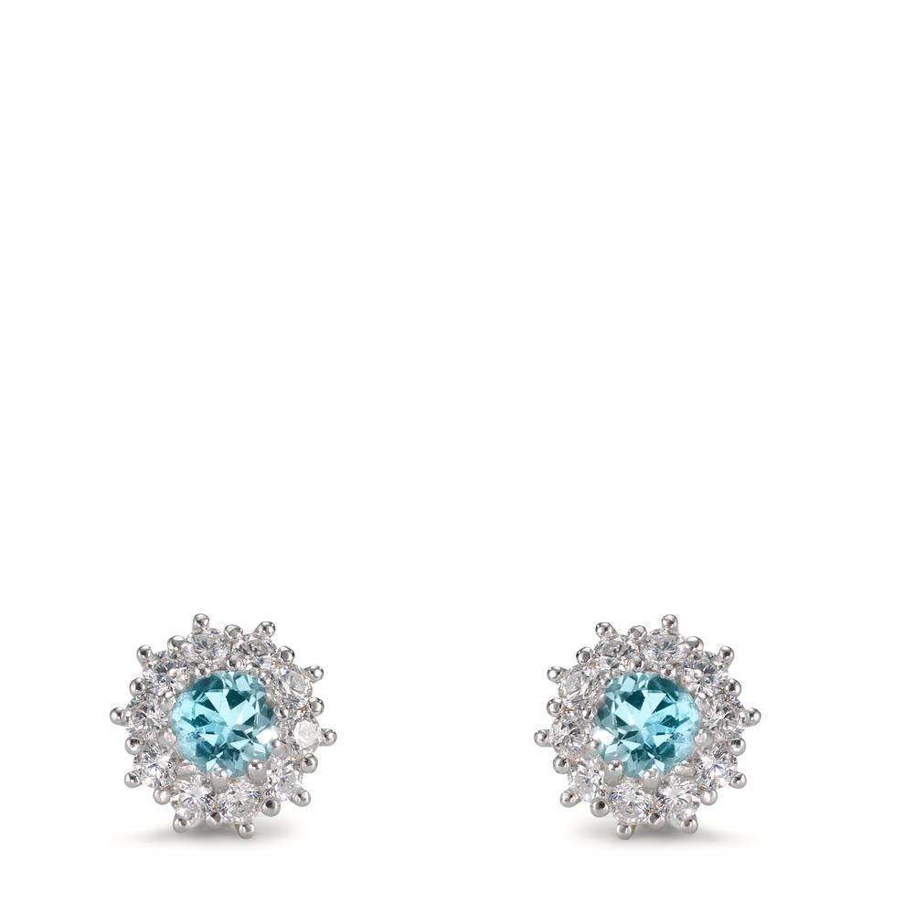 Stud earrings Silver Topaz 2 Stones, Zirconia White, 20 Stones Rhodium plated Ø9.5 mm