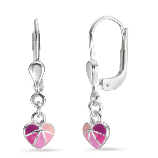 Drop Earrings Silver Enameled Heart Ø5 mm