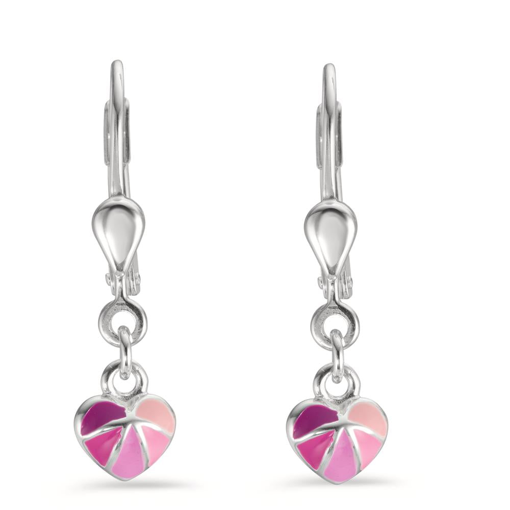 Drop Earrings Silver Enameled Heart Ø5 mm