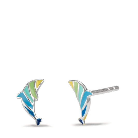 Stud earrings Silver Enameled Dolphin