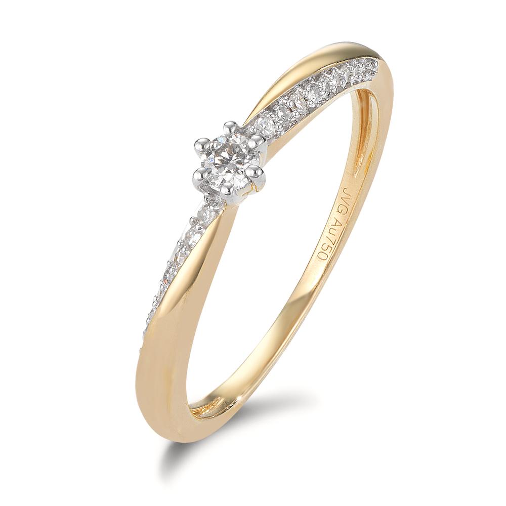 Solitaire ring 18k Yellow Gold Diamond 0.15 ct, 21 Stones, w-si