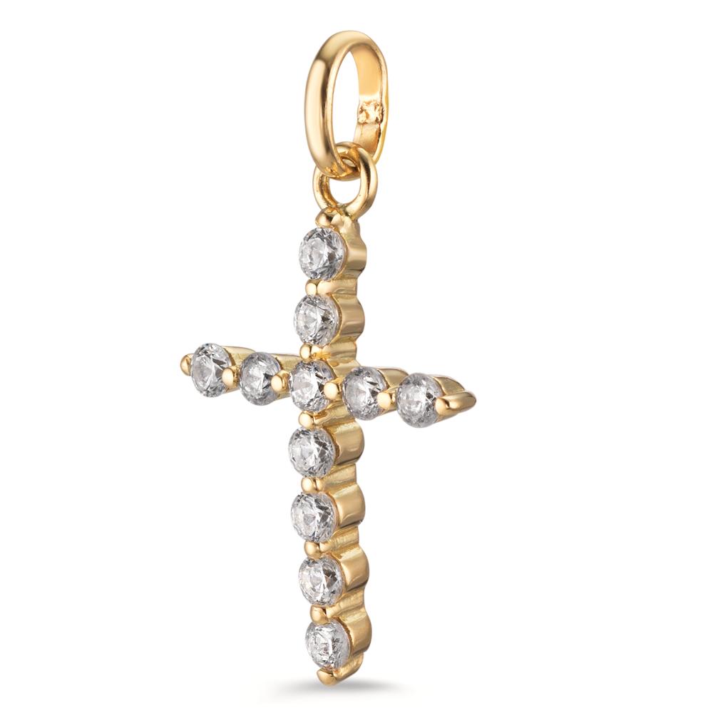 Pendant 18k Yellow Gold Zirconia 11 Stones Cross