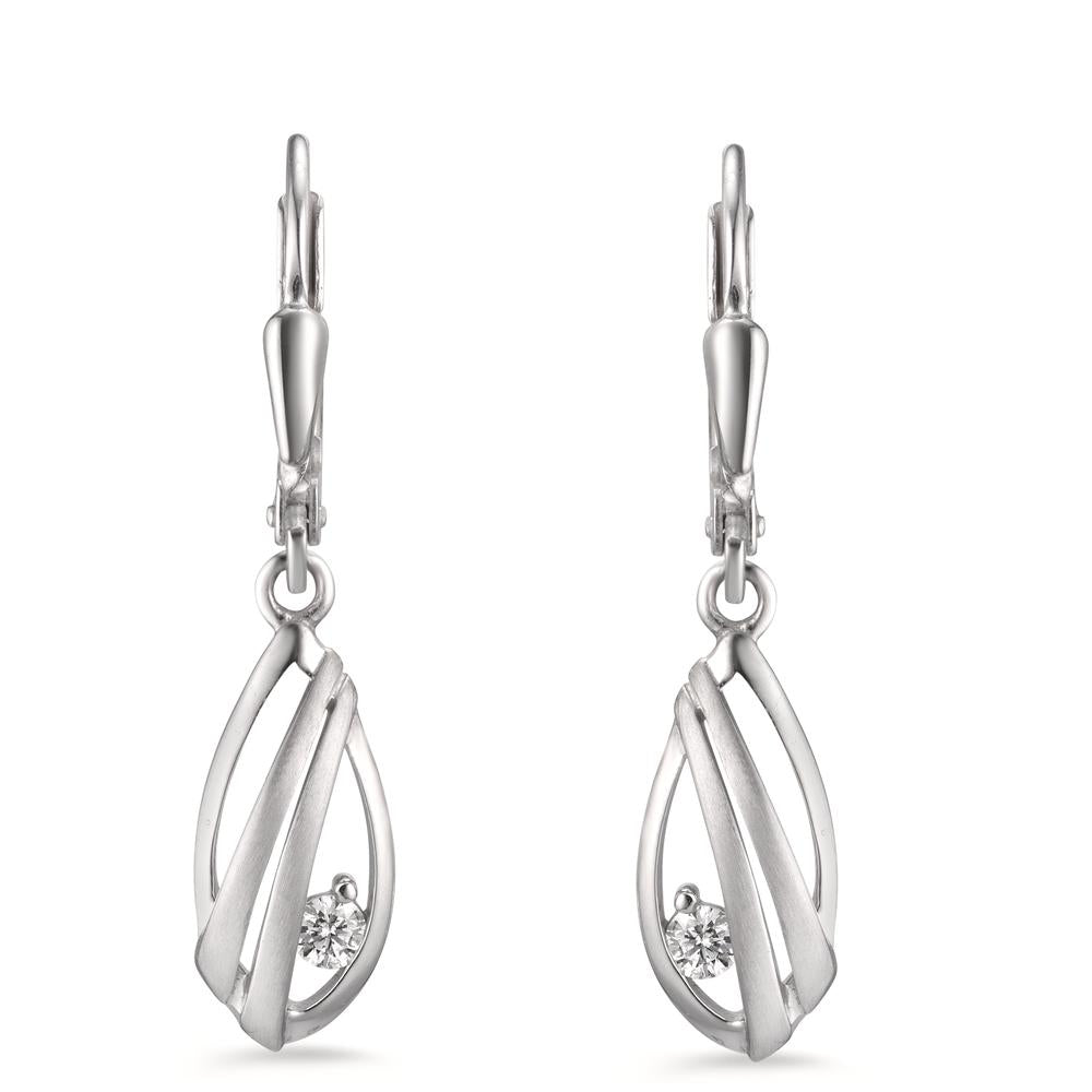 Drop Earrings 18k White Gold Zirconia 2 Stones