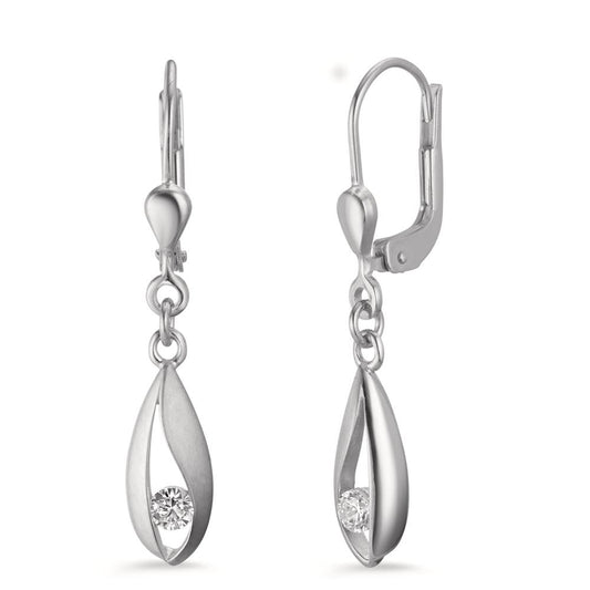 Drop Earrings 9k White Gold Zirconia 2 Stones