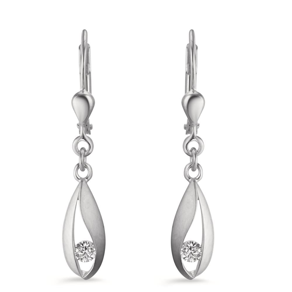 Drop Earrings 9k White Gold Zirconia 2 Stones