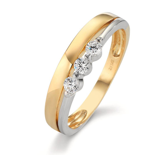 Ring 9k Yellow Gold, 9k White Gold Zirconia 3 Stones Bicolor