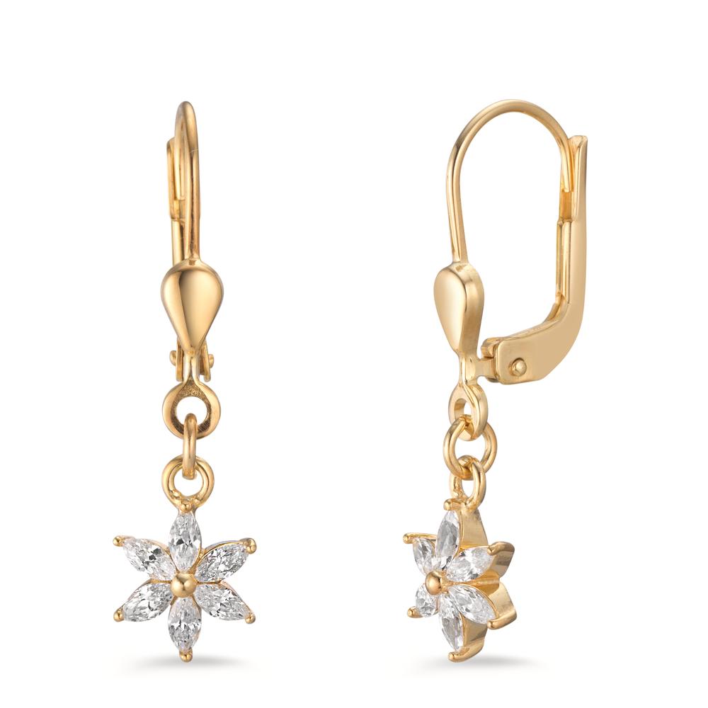 Drop Earrings 9k Yellow Gold Zirconia 12 Stones Flower Ø7 mm