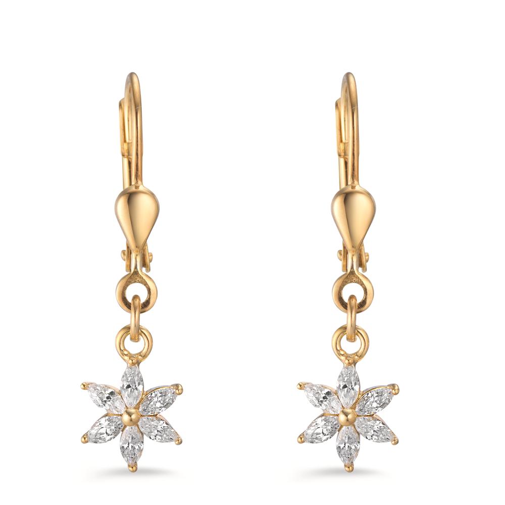 Drop Earrings 9k Yellow Gold Zirconia 12 Stones Flower Ø7 mm