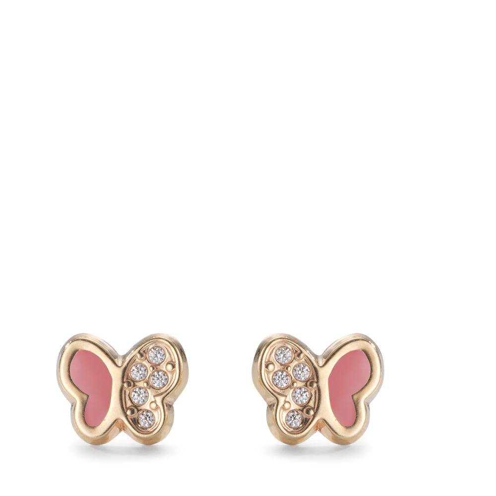 Stud earrings 9k Yellow Gold Zirconia 10 Stones Lacquered Butterfly Ø6 mm