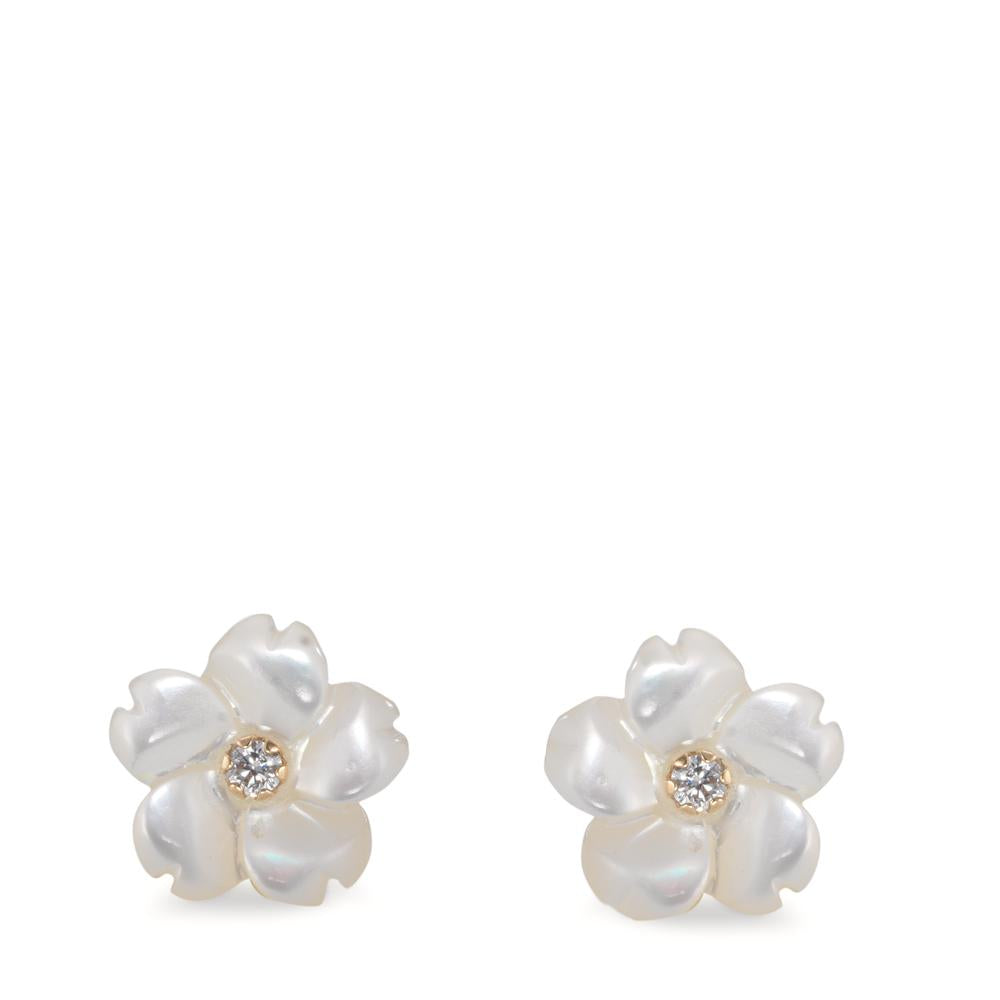 Stud earrings 9k Yellow Gold Zirconia 2 Stones Mother of pearl Flower Ø8 mm