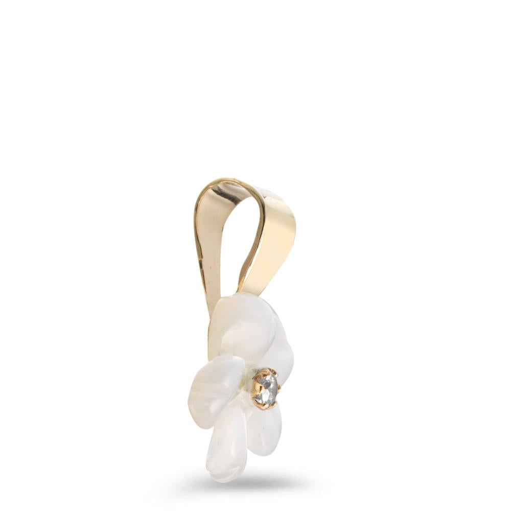 Pendant 9k Yellow Gold Zirconia Mother of pearl Flower Ø8 mm