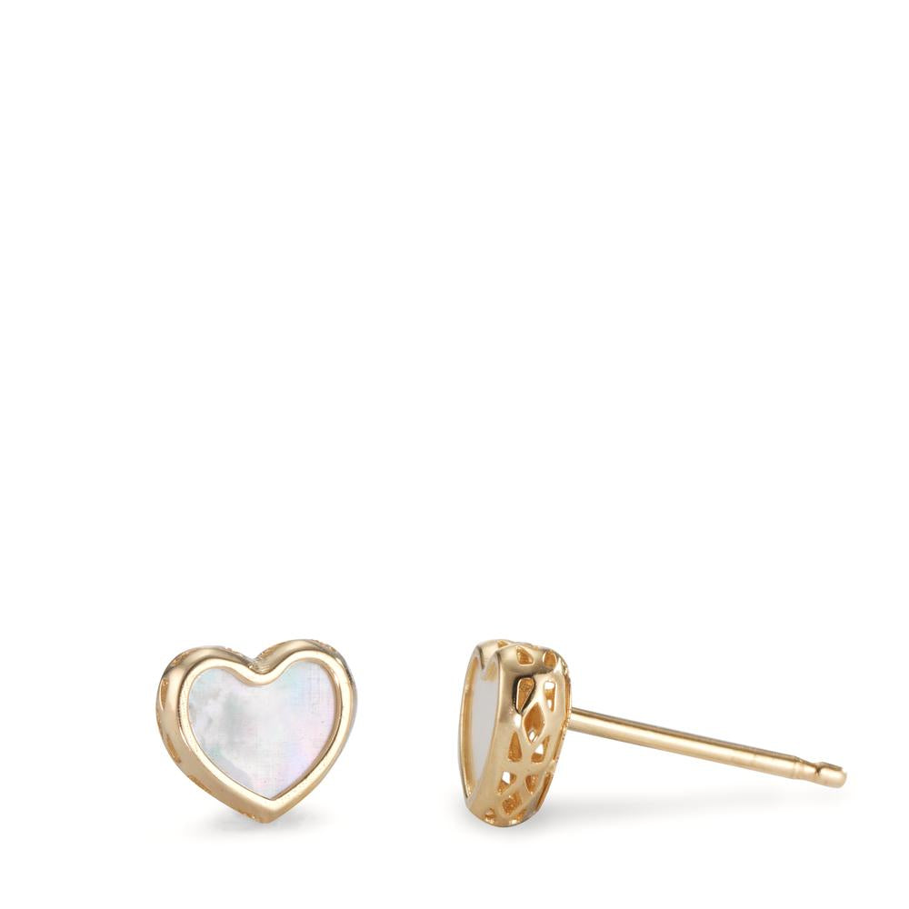 Stud earrings 9k Yellow Gold Mother of pearl Heart Ø5.5 mm