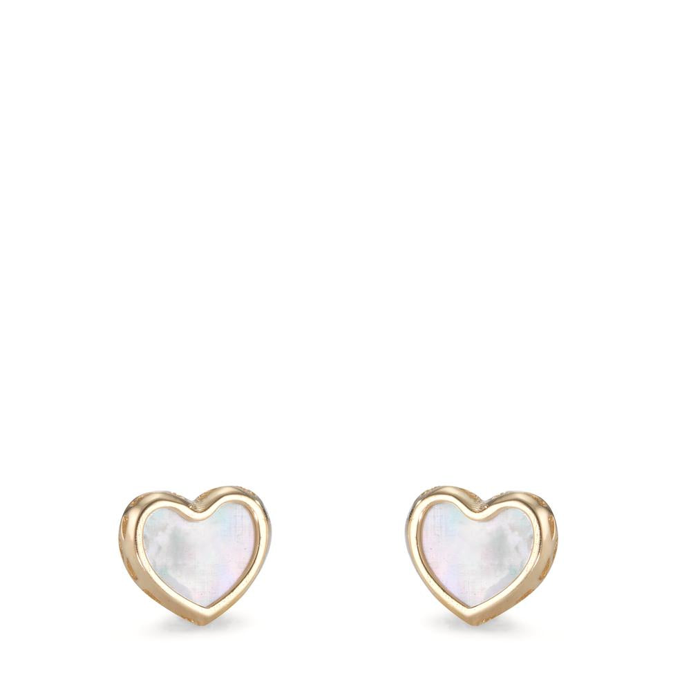 Stud earrings 9k Yellow Gold Mother of pearl Heart Ø5.5 mm