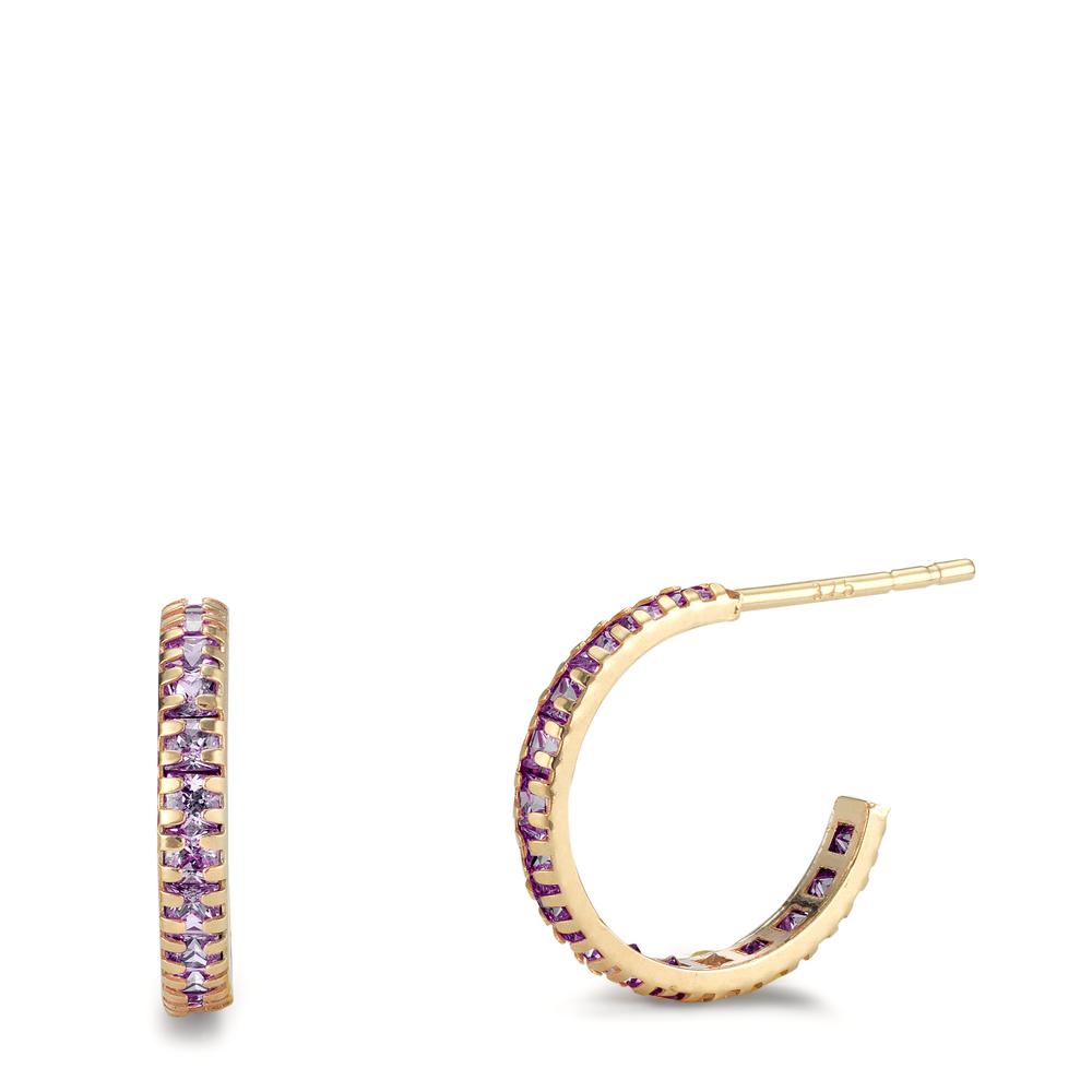 Hoop earrings 9k Yellow Gold Zirconia Violet, 32 Stones