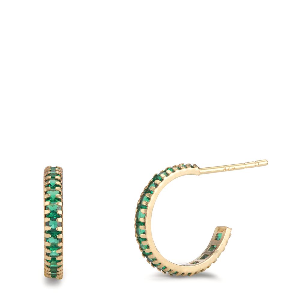 Hoop earrings 9k Yellow Gold Zirconia Green, 32 Stones