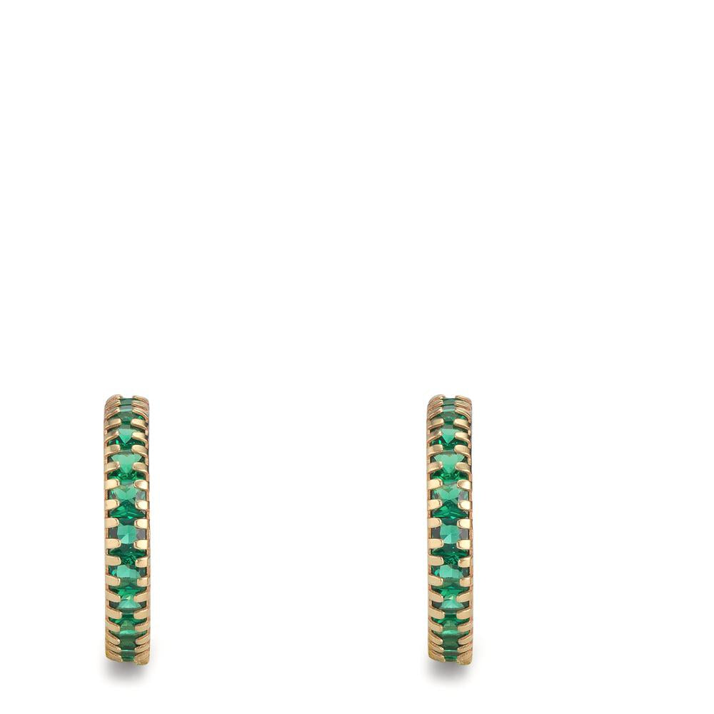 Hoop earrings 9k Yellow Gold Zirconia Green, 32 Stones