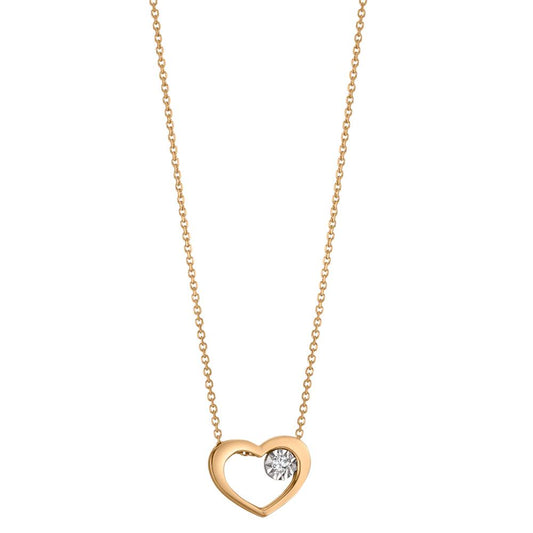 Necklace 18k Yellow Gold Diamond 0.015 ct, w-si Heart 40-42 cm Ø9 mm