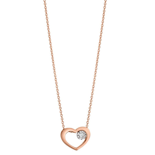 Necklace 18k Red Gold Diamond 0.015 ct, w-si Heart 40-42 cm Ø9 mm