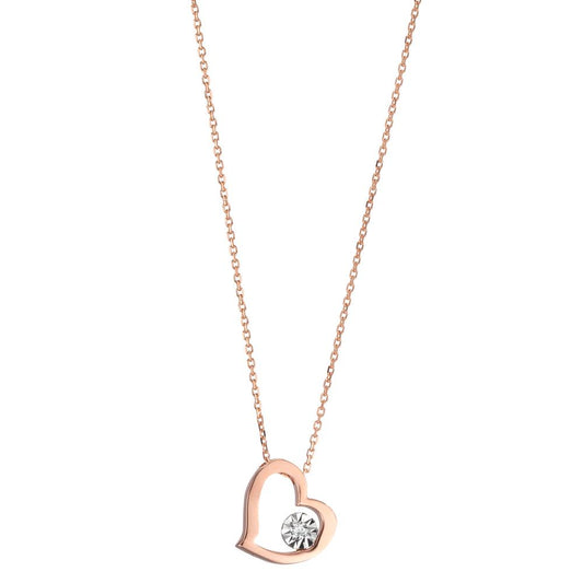 Necklace 18k Red Gold Diamond 0.015 ct, w-si Heart 40-42 cm Ø8 mm