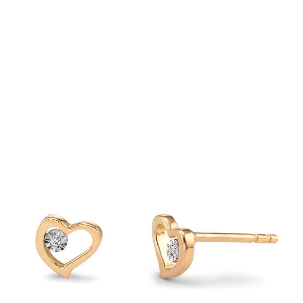 Stud earrings 18k Yellow Gold Diamond 0.01 ct, 2 Stones, w-si Heart Ø6 mm