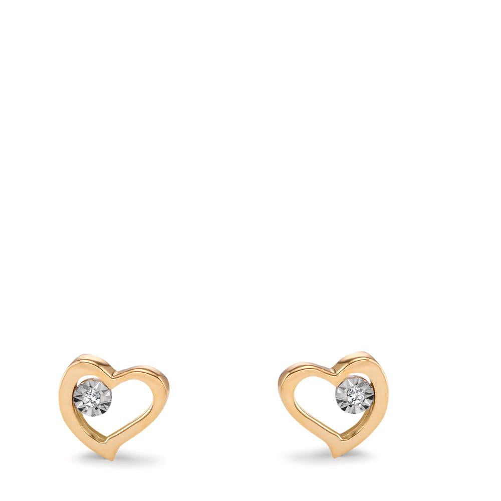 Stud earrings 18k Yellow Gold Diamond 0.01 ct, 2 Stones, w-si Heart Ø6 mm