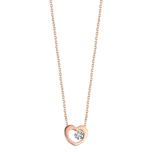 Necklace 18k Red Gold Diamond 0.008 ct, w-si Heart 40-42 cm Ø6.5 mm