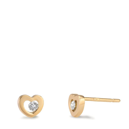 Stud earrings 18k Yellow Gold Diamond 0.01 ct, 2 Stones, w-si Heart Ø5.5 mm