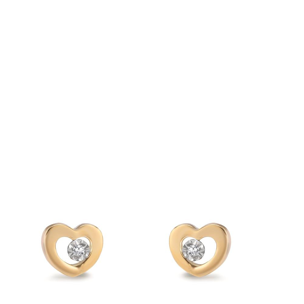 Stud earrings 18k Yellow Gold Diamond 0.01 ct, 2 Stones, w-si Heart Ø5.5 mm