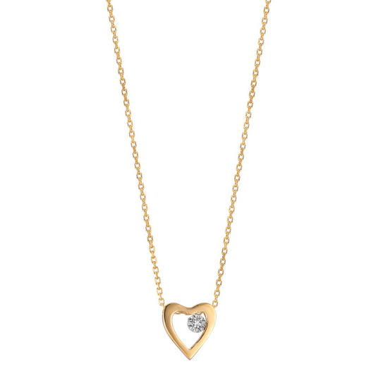 Necklace 18k Yellow Gold Diamond 0.005 ct, w-si Heart 40-42 cm Ø6 mm