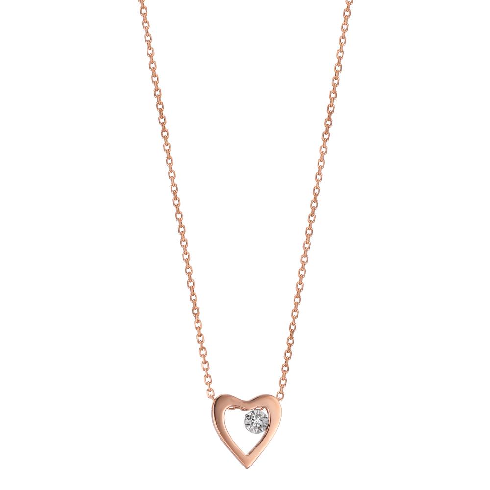 Necklace 18k Red Gold Diamond 0.005 ct, w-si Heart 40-42 cm Ø6 mm