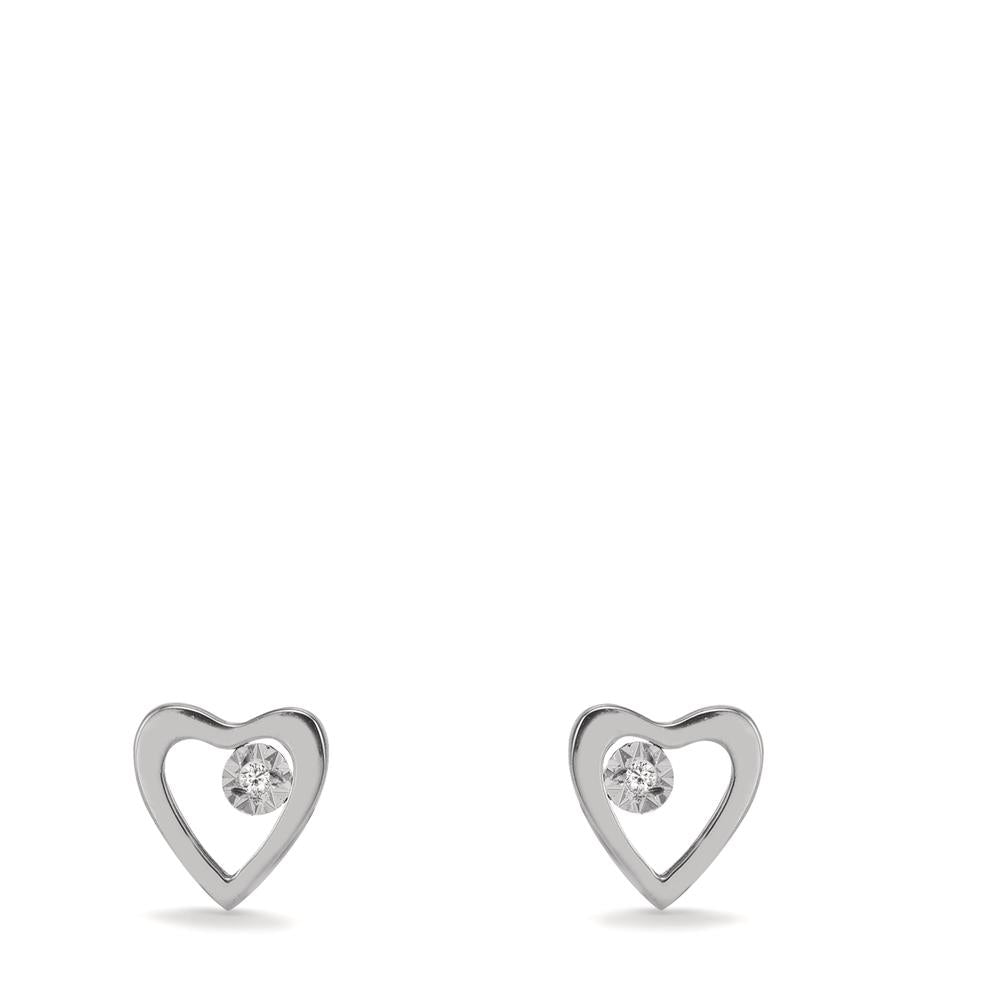 Stud earrings 18k White Gold Diamond 0.01 ct, 2 Stones, w-si Heart Ø6 mm