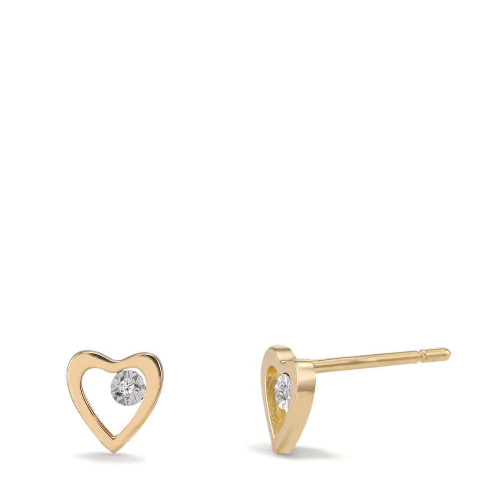 Stud earrings 18k Yellow Gold Diamond 0.01 ct, 2 Stones, w-si Heart Ø6 mm