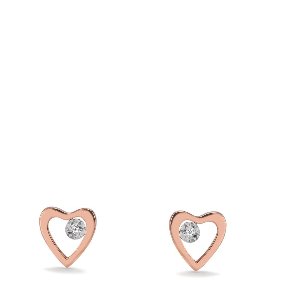 Stud earrings 18k Red Gold Diamond 0.01 ct, 2 Stones, w-si Heart Ø6 mm