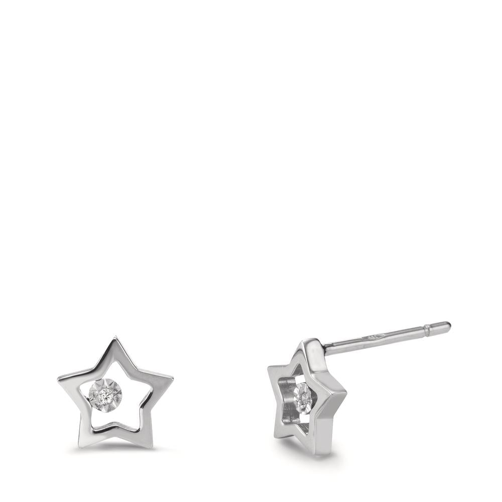 Stud earrings 18k White Gold Diamond 0.01 ct, 2 Stones, w-si Star Ø7.5 mm