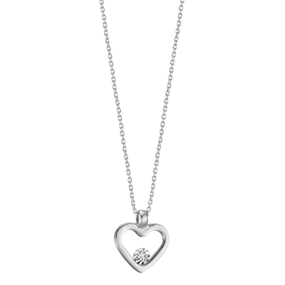 Necklace 18k White Gold Diamond 0.008 ct, w-si Heart 40-42 cm Ø9 mm