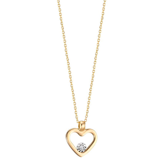 Necklace 18k Yellow Gold Diamond 0.008 ct, w-si Heart 40-42 cm Ø9 mm